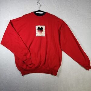 Vtg Patriotic Sweatshirt XL Red Liberty Flag Heart‎ Embroidery USA Me Energy 90s